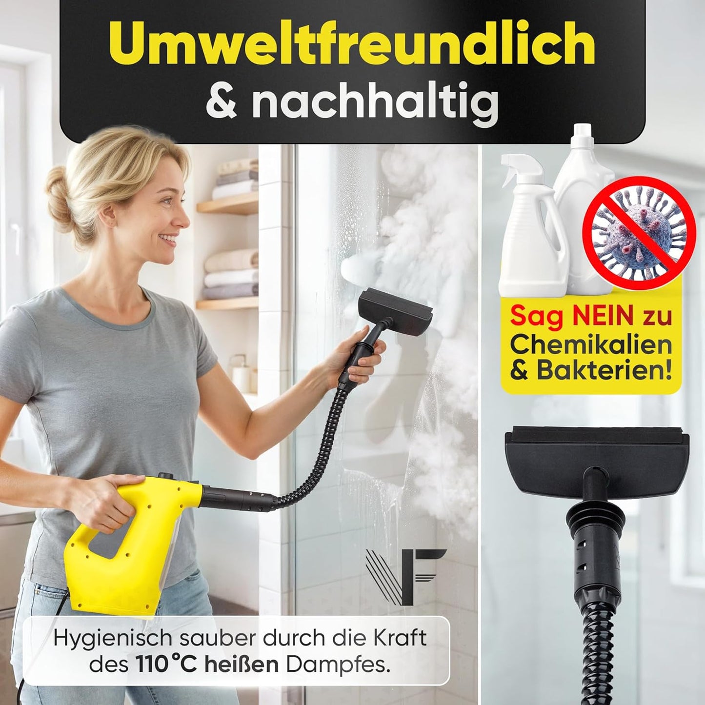 Neighbour's Friend 2-in-1 Dampfreiniger mit Wischfunktion 120 cm - 1500 W - 450 ml - 4 m Kabel - Gelb