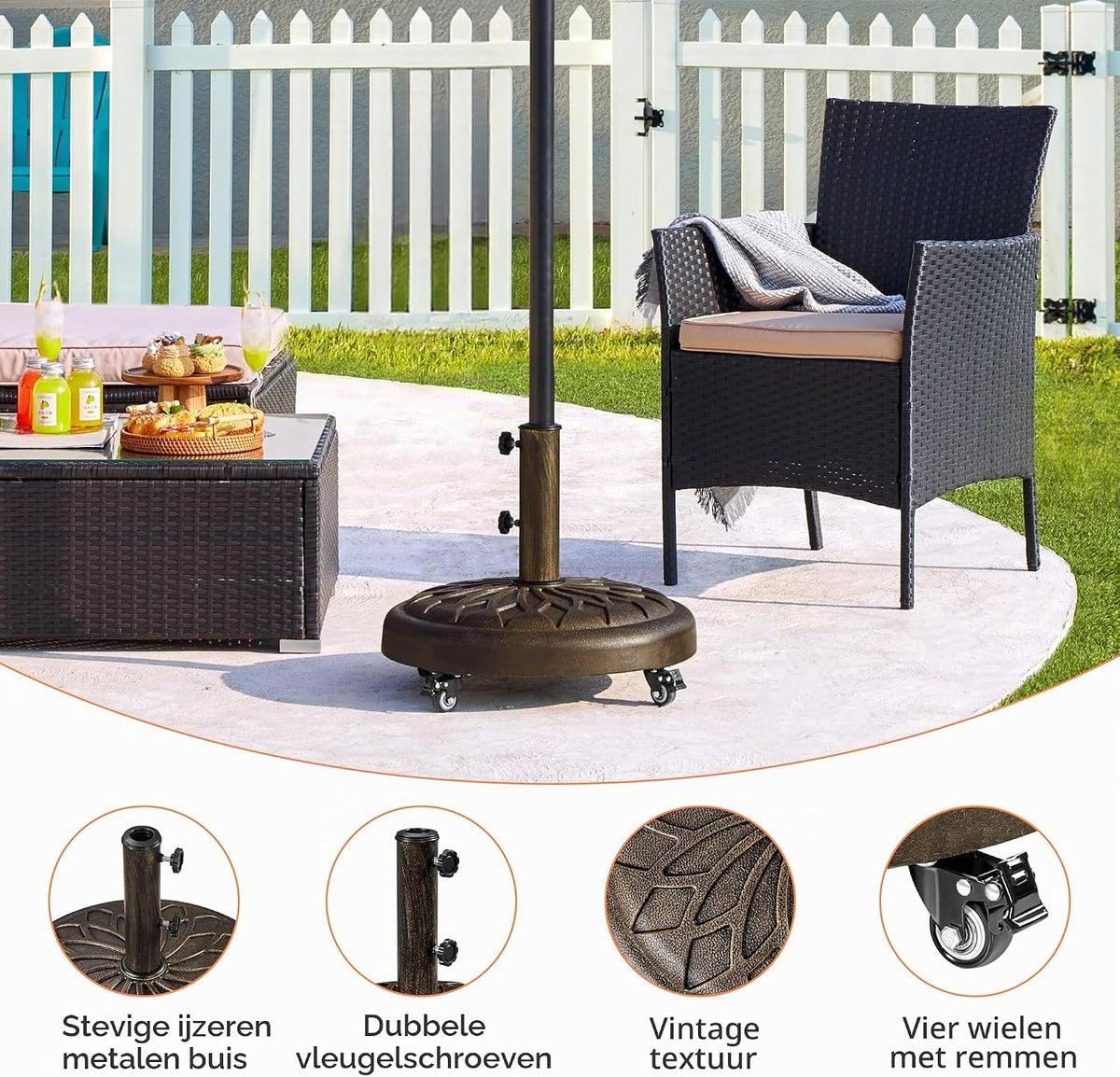 Yaheetech Sonnenschirmständer mit Rollen 50,5 x 42 cm – Bronze – Geeignet für Sonnenschirmstangen mit einem Durchmesser von 34/38/48 mm