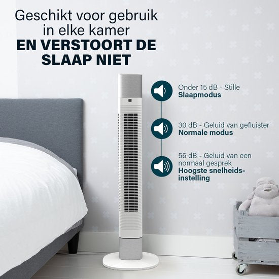 Intelligenter Turmventilator – ohne Flügel – mit App und Fernbedienung – Timer – energieeffizient – Princess 358275 – Weiß