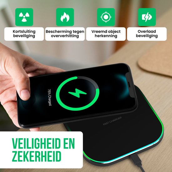 Strex Wireless Charger 15W - Inklusive Kabel - QI-Schnellladegerät - Wireless Charger - Schnellladegerät - LED-Anzeige