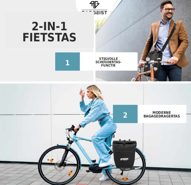 Radgeist 2-in-1-Fahrradtasche und Umhängetasche – 20 Liter – Isoliert – Schwarz