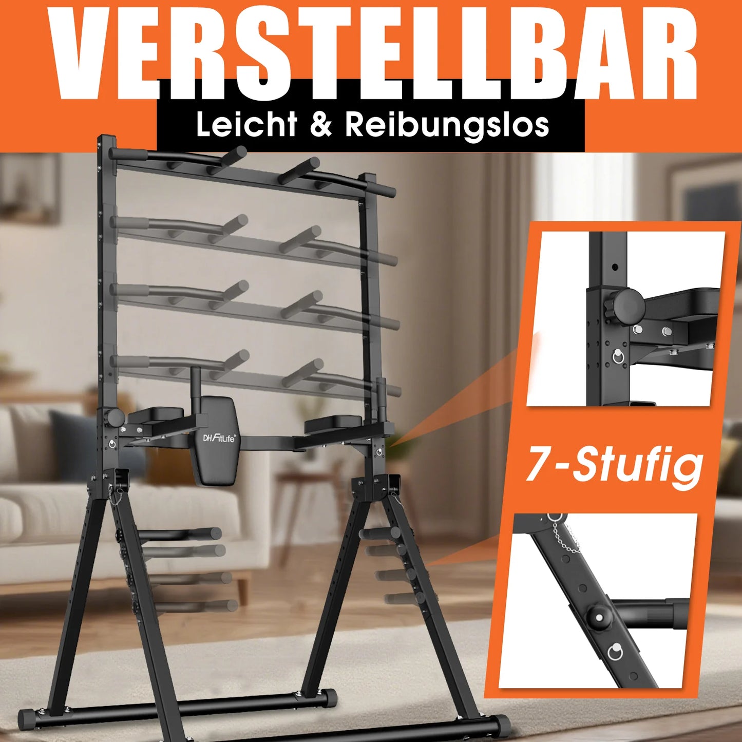 DH FitLife Faltbare Power Tower Dip-Station – Freistehende Klimmzugstange bis 150 kg für das Heimfitnessstudio