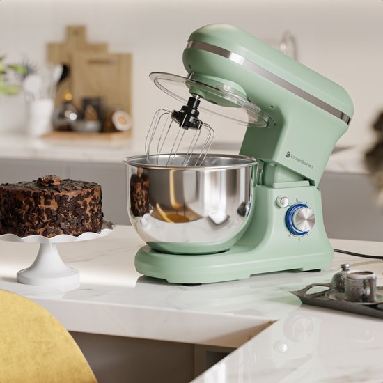 KitchenBrothers Küchenmaschine - 1200W - Küchenroboter - 5L - Brotmixer - Mixer mit Rührschüssel - Küchenmixer - Pastellgrün