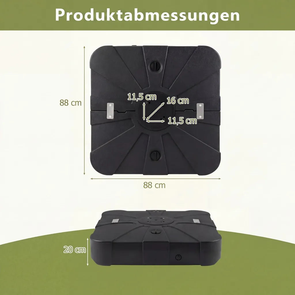 Coast Sonnenschirmständer mit Rollen – Befüllbarer Sonnenschirmständer bis 170 kg mit integriertem Metallkreuzfuß – für große Schwebeschirme – Schwarz