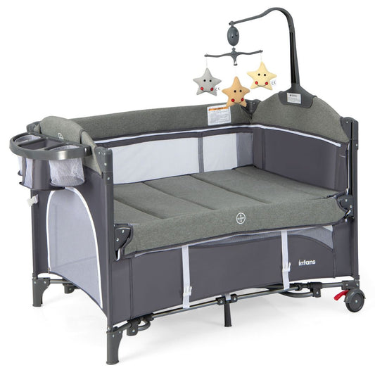Coast 5-in-1 Multifunktions-Babybett und Schaukelbett - 110 x 82 x 82 cm - Grau/Dunkelblau