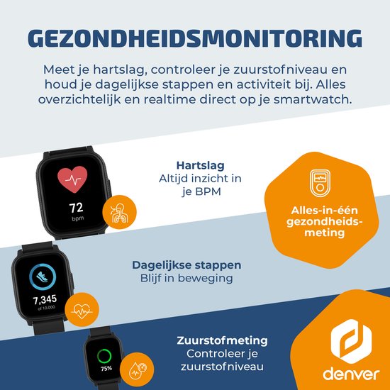 Denver Smartwatch – GPS – Herzfrequenzmesser – 100 Sportmodi – Sauerstoffsättigungsmesser – Vollständige Telefonfunktion – SWG155 – Schwarz