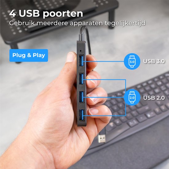 Nuvance - USB-3.0-Hub - 4 Anschlüsse - einschließlich USB-C-Konverter - USB-Splitter - Schwarz