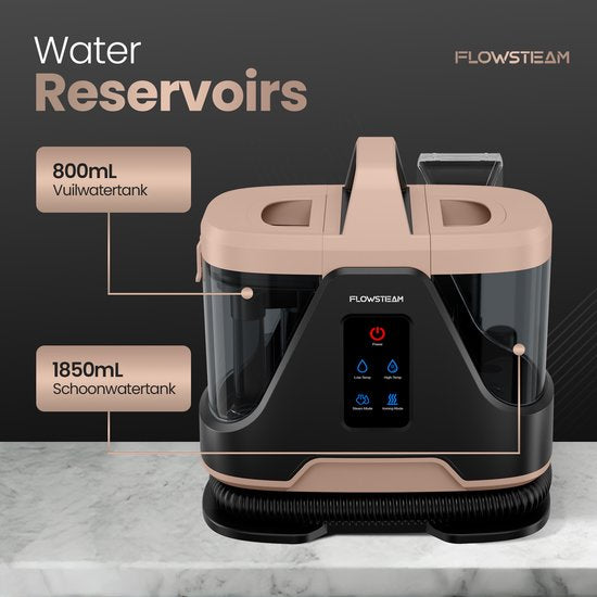 FLOWSTEAM® 6-in-1 Dampfreiniger PRO - Teppichreiniger - Fleckenreiniger - Handdampfer - Sitzreiniger - 100°C Dampf - 4 Dampfmodi - 90 Minuten Dampf - 5M Kabel