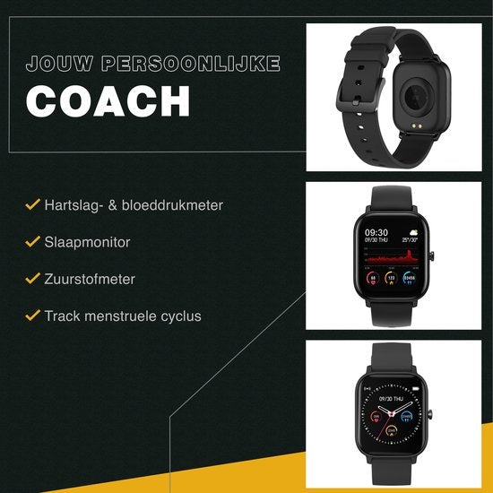 Zoluko Smartwatch für Männer & Frauen - Sportuhr mit Fitness-Tracker - Schrittzähler Uhr - Fitness Uhr - Smartwatch Android - Smartwatch iOS - Schwarz