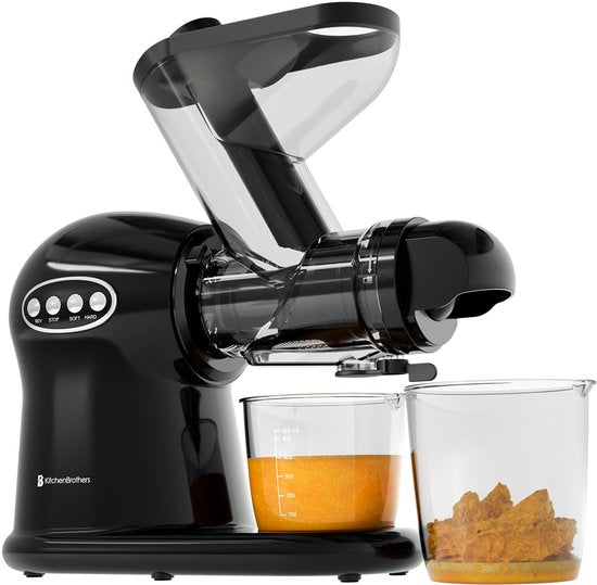KitchenBrothers Slowjuicer XL - Entsafter - Gemüse- und Obstpresse - 43 mm und 70 mm Einfüllöffnung - 500 ml - Schwarz