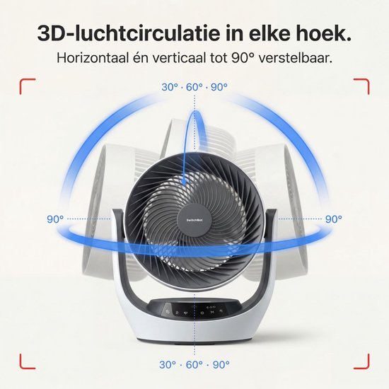 SwitchBot 22 dB kabelloser Tischventilator – Flüsterleiser, wiederaufladbarer USB-Ventilator mit App und Fernbedienung – Leise Luftzirkulation am Schreibtisch – 4 Stufen & Timer – Weiß