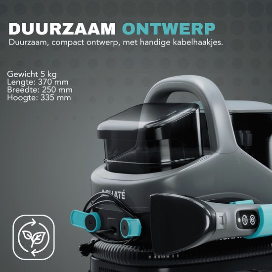 Achaté 5-in-1 Fleckenreiniger Pro - Dampf- und Heißwasserfunktion - 1300 W - 45,5 x 38,8 x 33 cm - Grau