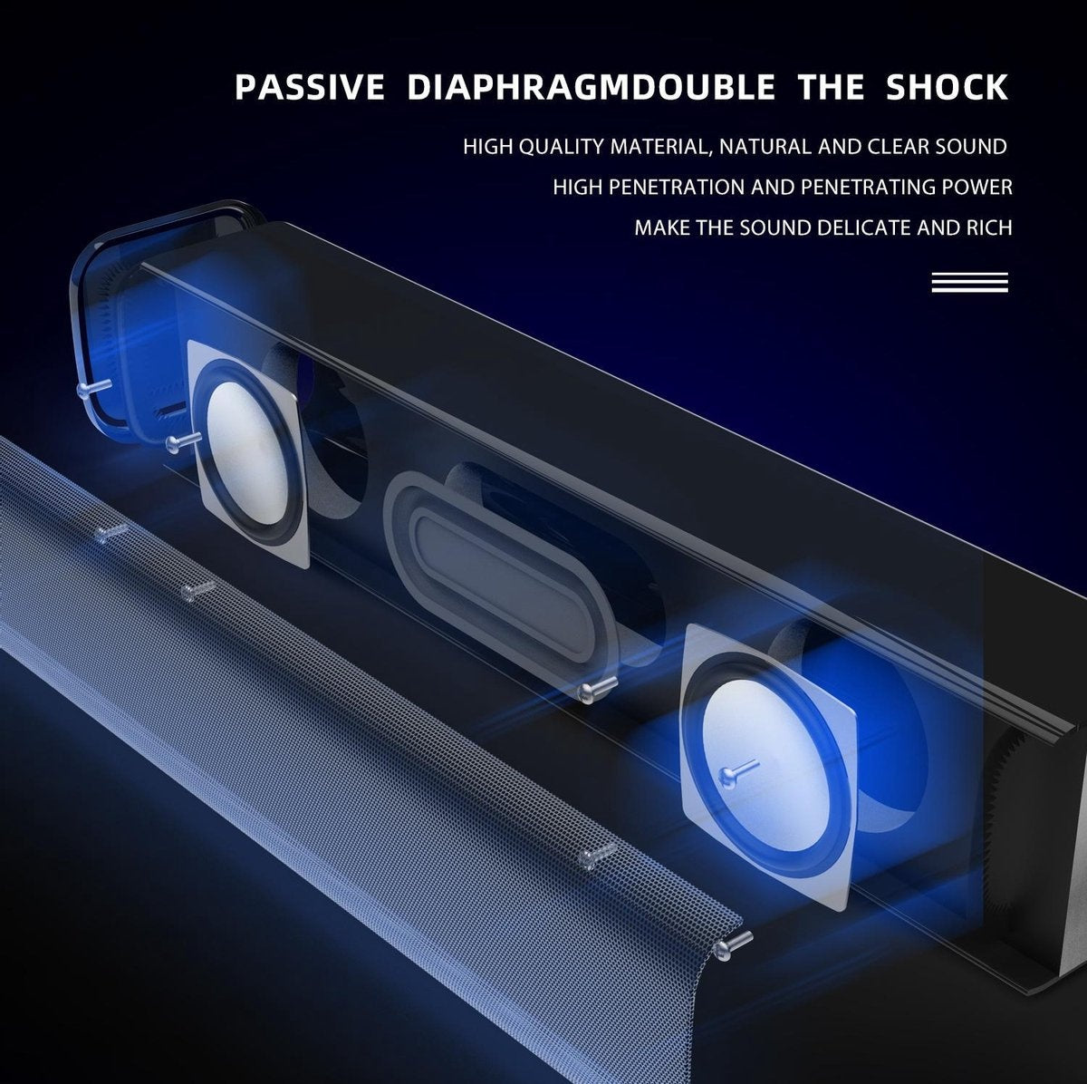 HXSJ - Q2 Soundbar PC-Lautsprecher - USB - für Desktop-Computer / Notebooks / Smart-TVs / Projektorgeräte - Schwarz