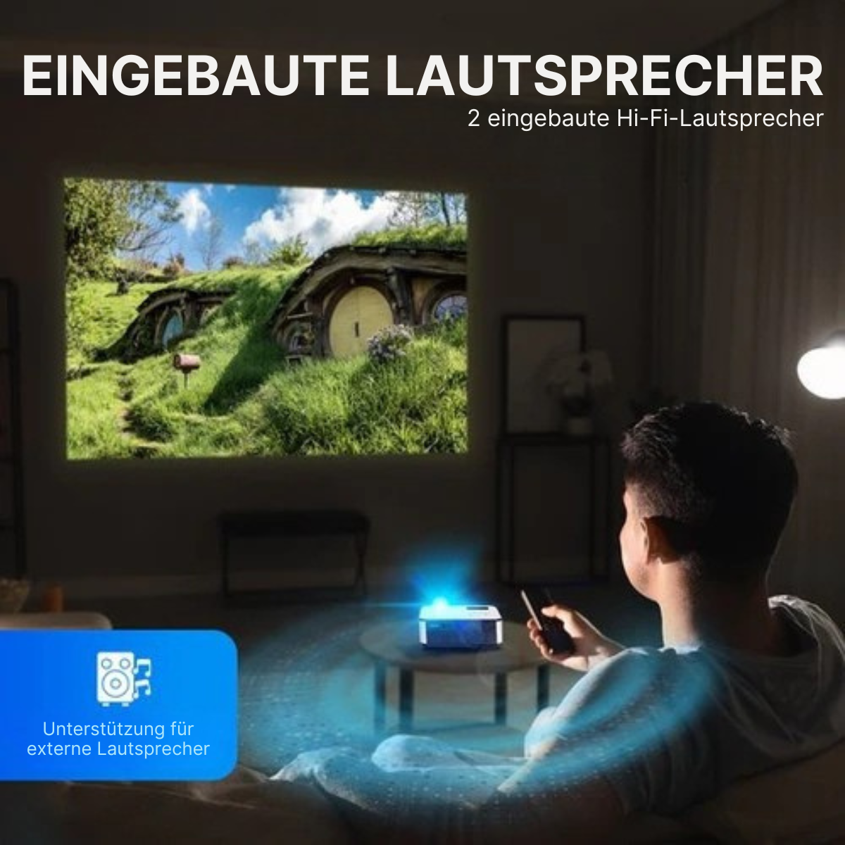 Strex - Mini Beamer - Full HD - 7000 Lumen Streaming vom Telefon - mit WLAN - Weiß