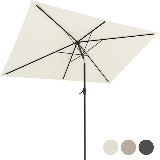 LifeGoods Sonnenschirm - 270x180cm - 30Â° neigbar - wasserdicht - mit Bezug - Creme
