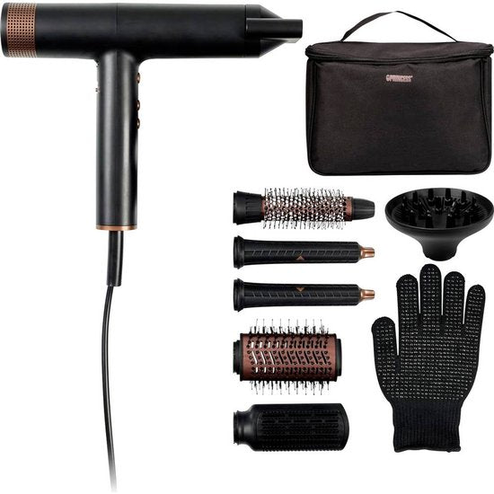Princess Airstyler Pro 529205 - 7 in 1 - 2000 Watt - 1,8m Kabel - BLDC Motor - Luxus-Aufbewahrungstasche - Wärmehandschuh - Multi Styler - Haarwickel - Haarglätter - Haartrockner - Wärmebürste - Föhnbürste - Lockenbürste und Stylingbürste
