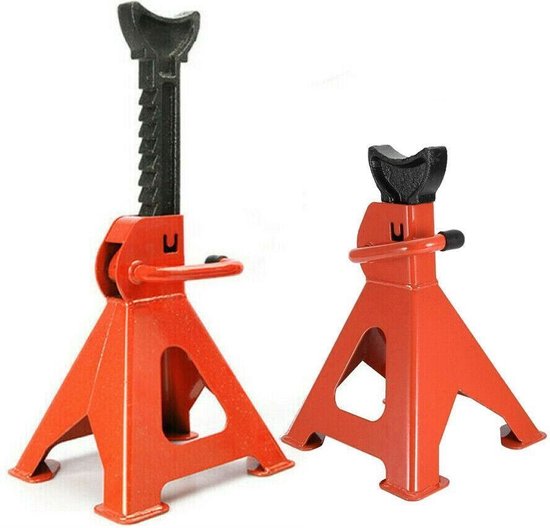 Perel Satz verstellbare Achsstützen, 2 Stück, max. Hubhöhe 430 mm, belastbar bis 2 Tonnen (pro Stück), Stahl, orange