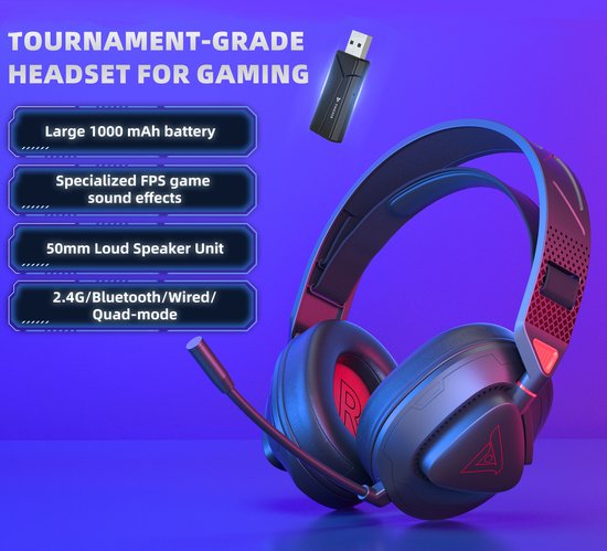 TAIDU THS318 2.4GHz Wireless Gaming Headset - Over-Ear-Kopfhörer - mit Mikrofon - Geeignet für PS4/PS5, Nintendo Switch - Schwarz
