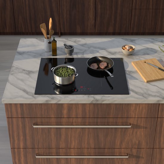 Inventum IKI7028 - Einbau-Induktionskochfeld - 70 cm - 4 Kochzonen - 1- oder 2-Phasen - Randlos - Schwarz