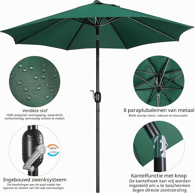Yaheetech Sonnenschirm – Ø 270 cm – Neigbar – Mit Kurbel – Dunkelgrün