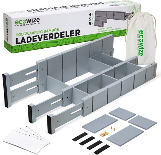 Ecowize Luxus Schublade Veranstalter - Schublade Teiler einstellbar 100% natürlichen Bambus - Küche Organisatoren - Set von 4 Schublade Teiler, ausziehbar (43cm bis 56cm) - einfach zu installieren - 100% natürlichen Bambus