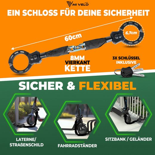 Mivelo Clavis One Handschloss für E-Scooter und Fahrrad – 60 cm – Schwarz
