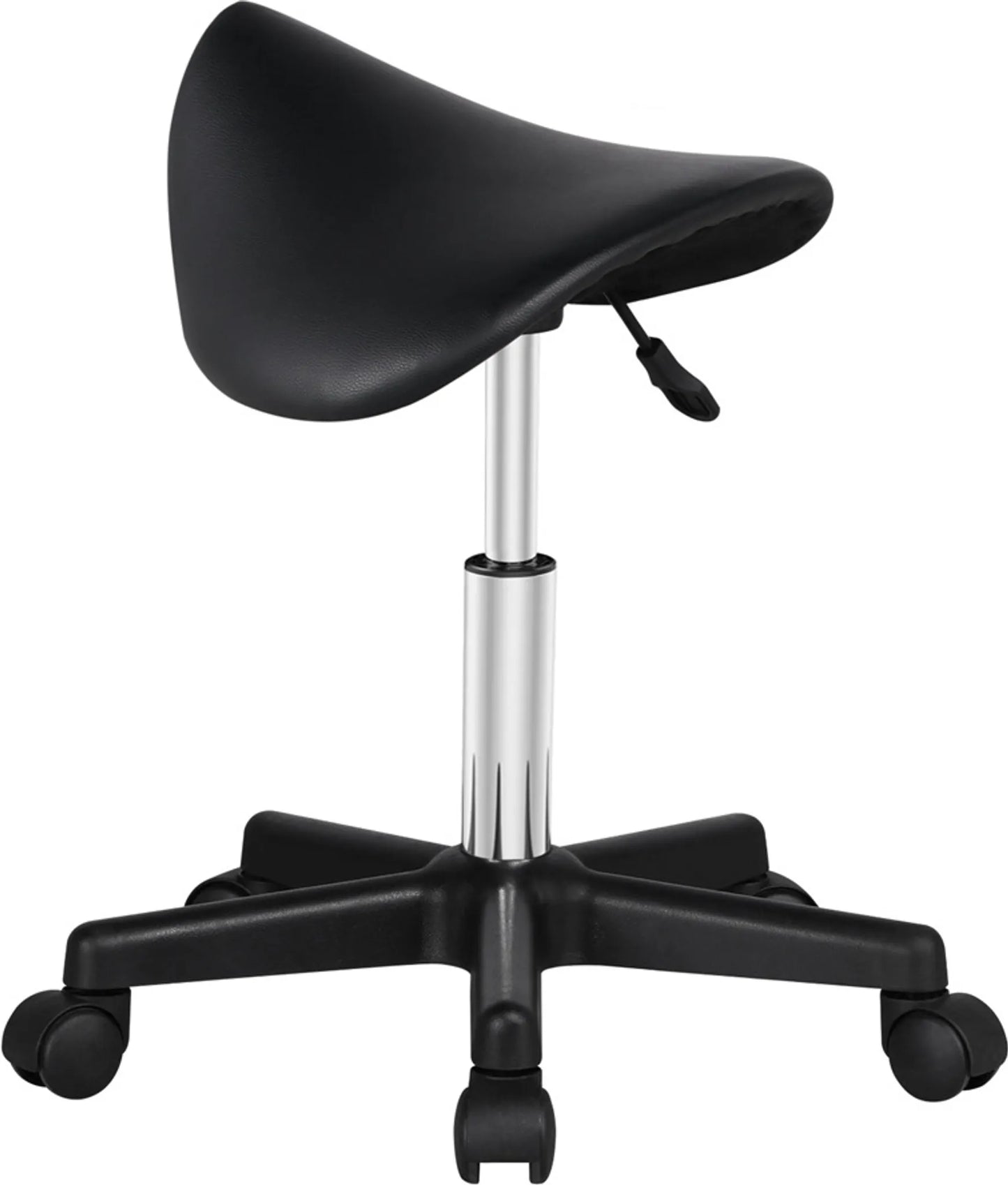 Yaheetech Saddle Stool Ergonomisch - Features höhenverstellbar Gas Lift und 360 ° schwenkbar Nylon Räder und bequemen Sitz - für Salon Büro und Küche - Schwarz Kunstleder - 50 x 50 x 45,5-60 cm