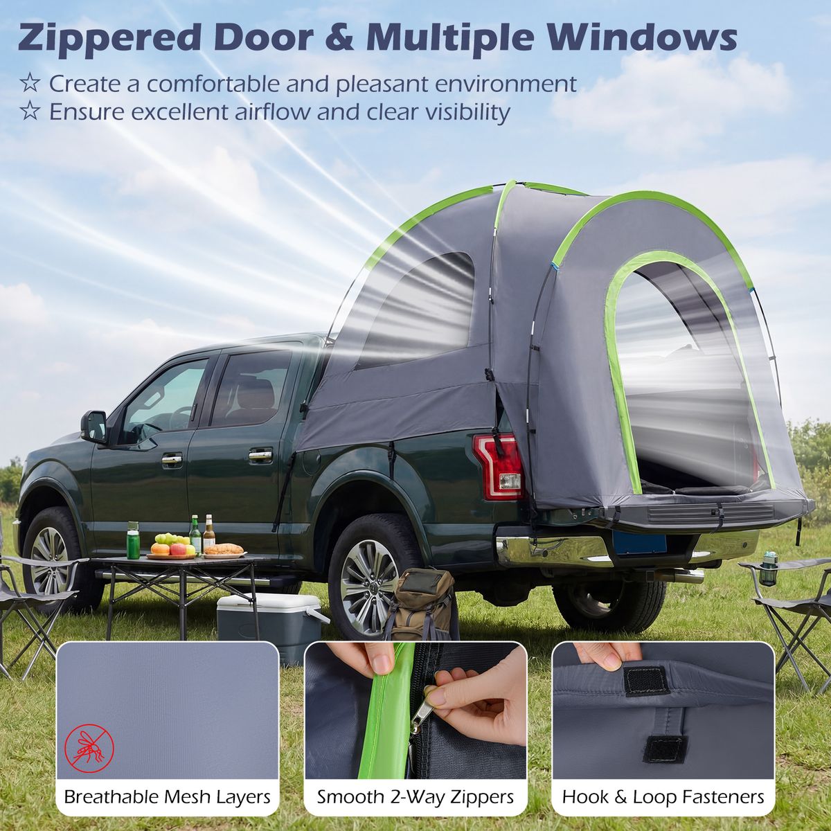 Coast Pick-up-Zelt – für 4 Personen – abnehmbare Regenplane – grün und grau