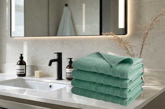 DoubleLife Handtücher XL 70 x 140 cm – 4er-Set – 100 % Baumwolle, davon 50 % recycelte Baumwolle – GRS-zertifiziert – Stone Green