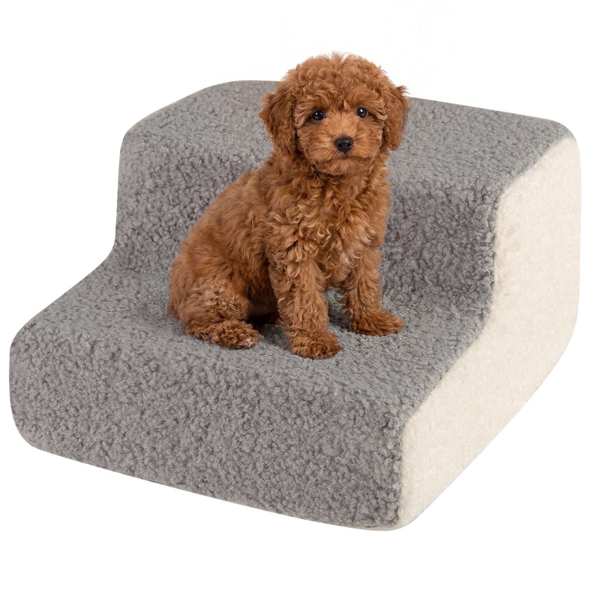 Coast Hundetreppe mit 2 Stufen – flexible Haustiertreppe – rutschfest und mit abnehmbarem Bezug – grau und weiß