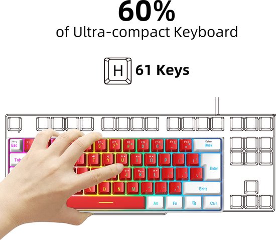 HXSJ V700 RGB Membrane kabelgebundene Gaming-Tastatur - 61 Tasten - Qwerty - Rot Weiß