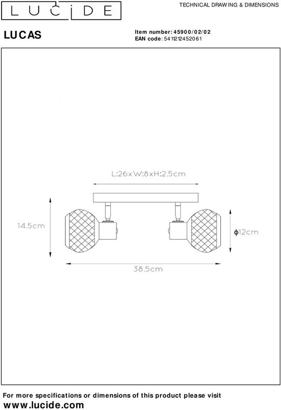 Lucide LUCAS – Deckenstrahler (Deckenleuchte) – 2xE14 – Mattgold / Messing