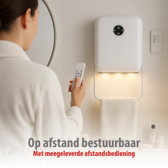 alpina Badezimmerheizung, elektrisch, 750/2000 W – Elektroheizung mit 2 Heizstufen und 24-Stunden-Timer – Heizung IP22, spritzwassergeschützt – mit Fernbedienung – Wandmontage
