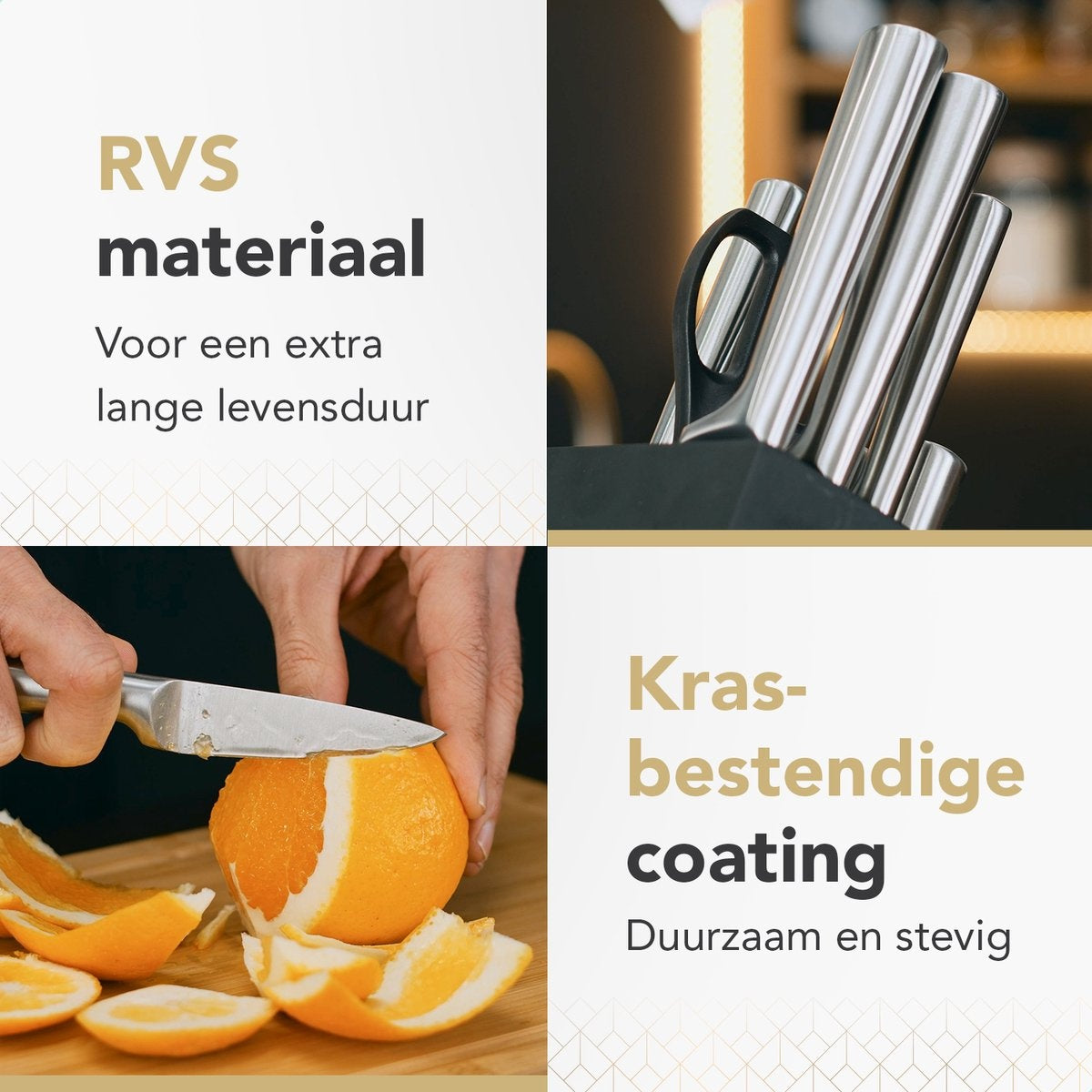 Rochester 14-teiliges Messerset mit Block und Messerschärfer - Küchenmesser mit Messerblock - Rostfreier Stahl - Kratzfeste Beschichtung