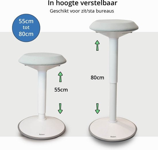 Bckz Wackelhocker Weiß | Höhe 55–80 cm | Balancehocker | Sitz-Steh-Hocker | Ergonomischer Bürostuhl | Sattelhocker