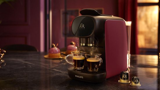 Philips L'OR Barista Sublime Kaffeemaschine LM9012/50 – Für Kapseln geeignet – Kaffeekapselmaschine mit 9 Espresso- und Barista-Kapseln – Schwarz und Rot