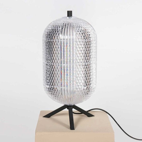 Tischlampe Geripu 3841ZW, Ø 15 cm, gerippter Kunststoff mit LED-Modul – Transparent/Schwarz – Design – Mexlite