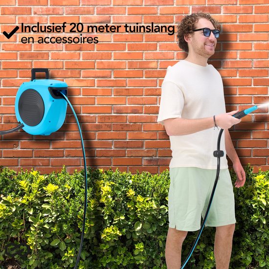 Infinity Goods Wandslangbox - 20 Meter - Slanghouder - Tuinslang Met Haspel - 180Â° Draaibaar - Automatisch - Slanghaspel