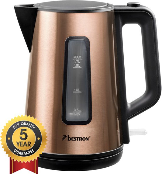 Bestron Wasserkocher AWK1000CO – 2200 W – 1,7 l – Automatische Abschaltung – Kupfer – 5 Jahre Garantie