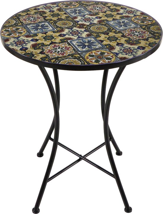 AXI Amélie Bistrotisch – Yellow Breeze – Gartentisch aus Metall – Rund – 60 x 60 x 75 cm – Mosaik-Optik – Mit Keramikfliesen eingelegt – Für Garten, Terrasse und Balkon
