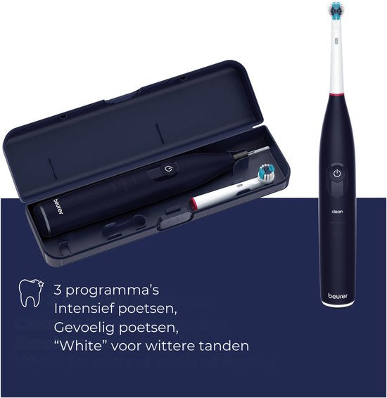 Beurer TB 50 Elektrische Zahnbürste - 3 individuelle Programme: Clean, Sensitive & White - Akkulaufzeit bis zu 45 Tage - Inkl. Aufbewahrungsbox, Ladegerät, Netzteil und 5x Bürstenköpfe - Timer - Im Test gut bewertet - 3 Jahre Garantie