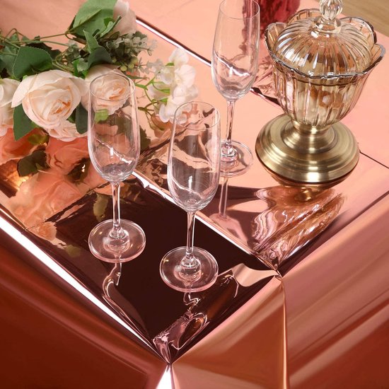 Partizzle 2x Rose Gold Plastic Disposable Tablecloth Set - Geburtstag Hochzeit Sweet 16 Dekorationen - Party Dekorationen - 274 x 137 cm