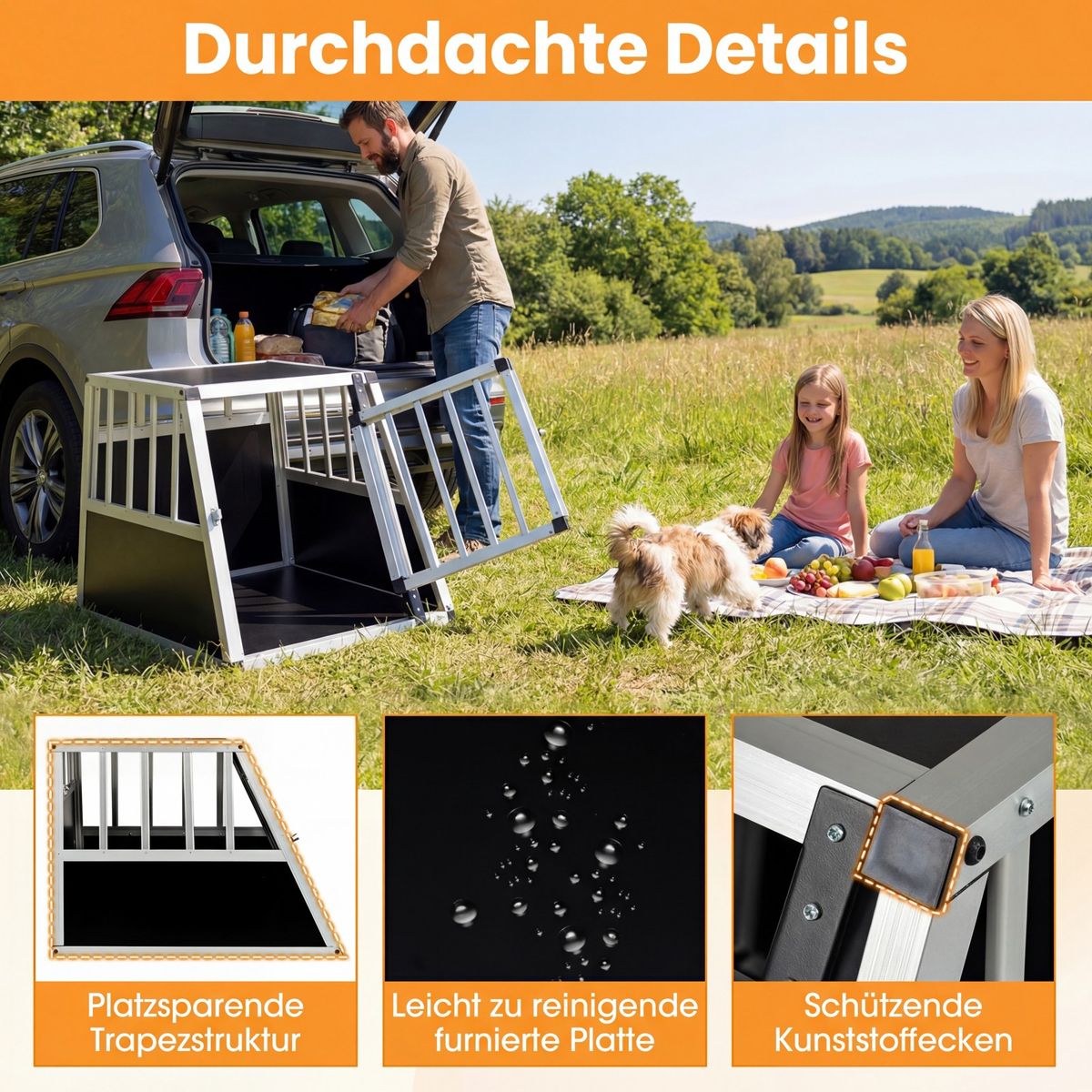 Coast Tiertransportbox – abschließbare Tür – herausnehmbare Trennwand – Aluminium – 69,5 x 54 x 50,5 cm – silber und schwarz