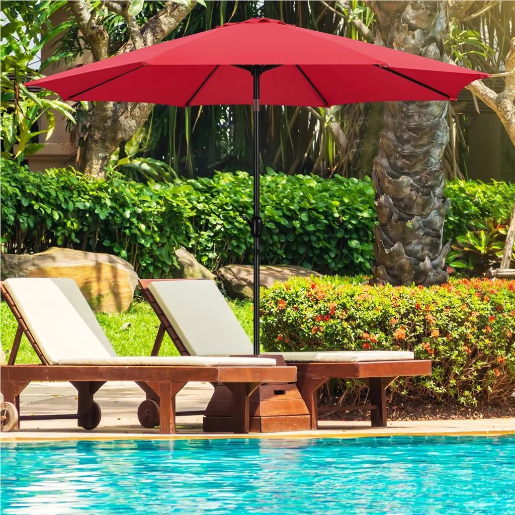 Yaheetech Sonnenschirm Ø 300 cm – Rot – Neigbarer Gartenschirm mit Schwenkmechanismus und UV50+-Schutz