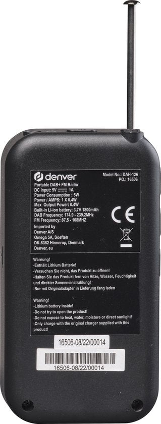 Denver DAB-Radio - Tragbares Radio - Batterien \u0026 Netzstrom - 60 Voreinstellungen - Reisewecker - DAH126 - Schwarz