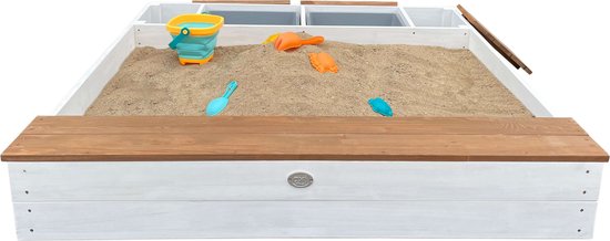 AXI Evy Sandkasten mit Wasserbecken und Stauraum, weiß/braun – inklusive Zubehörset
