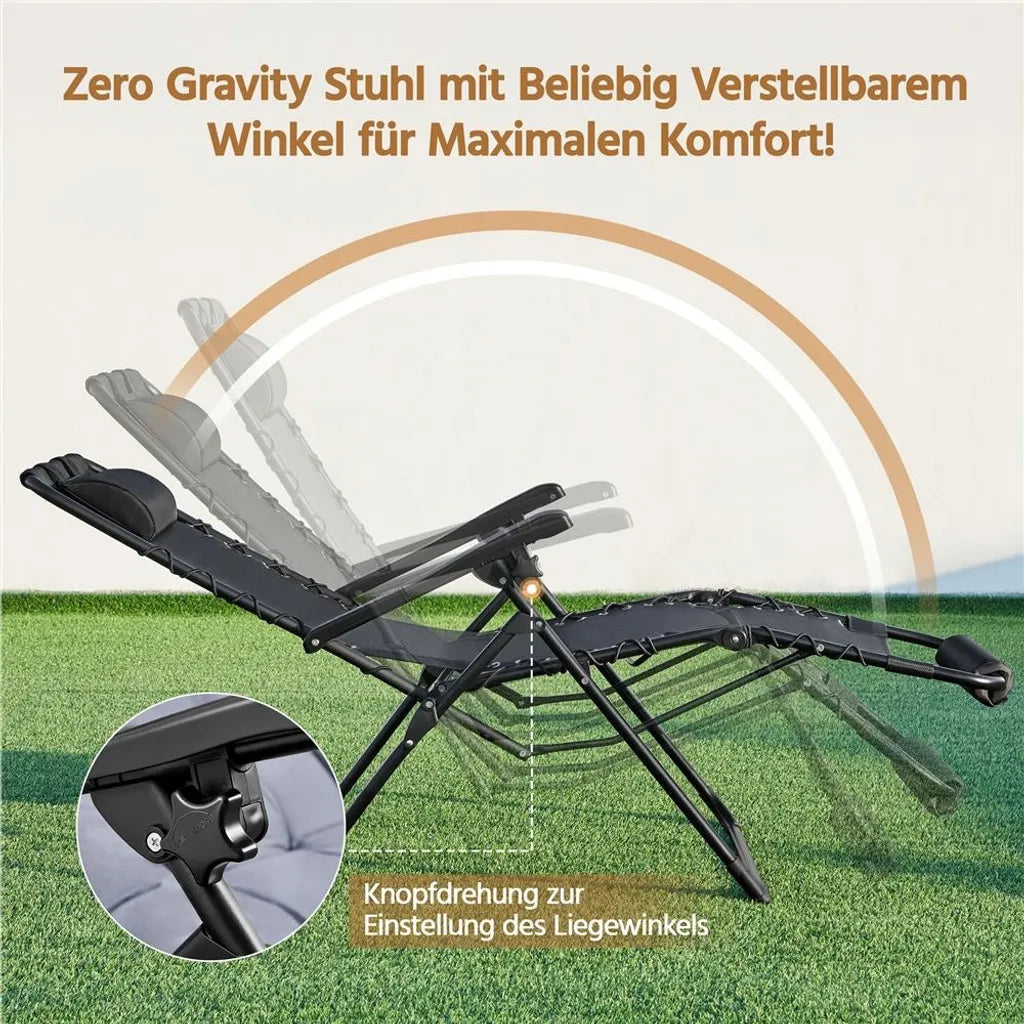 Yaheetech Zero Gravity Lounger Dark Grey - Verstellbarer, faltbarer Relaxsessel mit Kissen und Tassenhalter