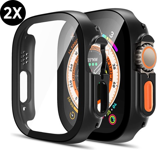 Gehäuse passend für Apple Watch Ultra - 49 mm Bildschirmschutz - Podec Full Cover Hard Case - Schwarz - 2 Stück