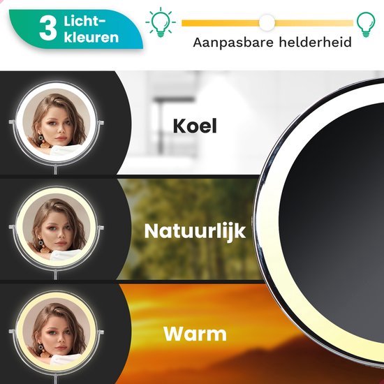 Make-up Spiegel mit Led Beleuchtung - 5X Vergrößerung - Wandspiegel Rund - Rasierspiegel Wandmodell - Badezimmer - Dusche - Chrom