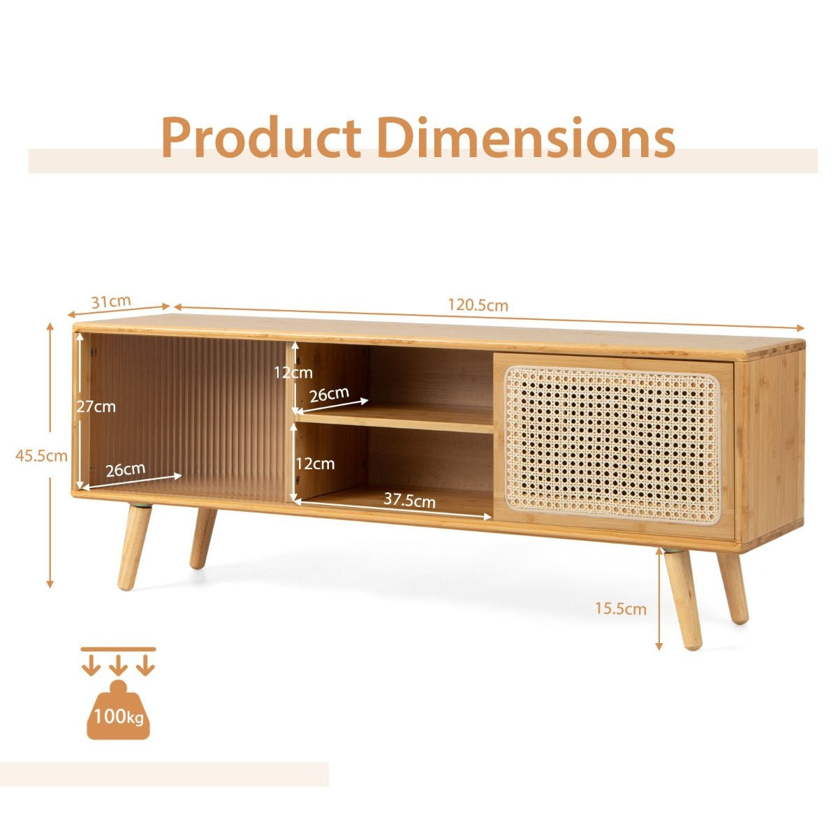 Coast TV-Schrank - Max. 100 kg - Bambus - 121 x 26 x 46 cm